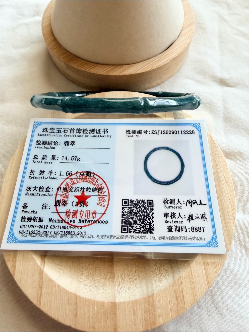 Certified Icy Green Jade Bangle Bracelet - Picture 12 of 12